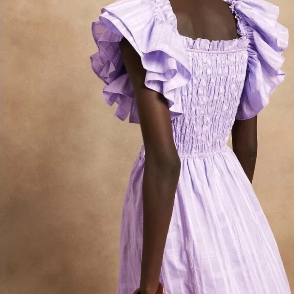 NWT size M Banana Republic Purple Tiered Midi Dress with Flutter Sleeves - Picture 2 of 11